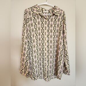 Pleione Geometric Sheer Button Down Long Sleeve Size Xl